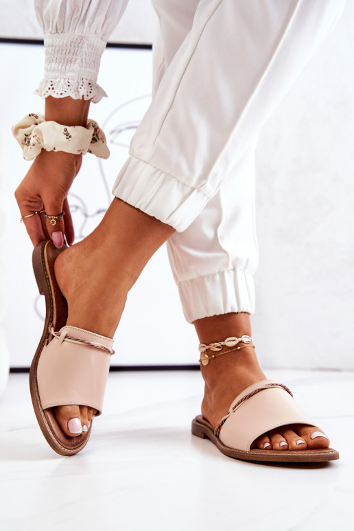 Skórzane Klapki Lewski Shoes 3047 Beżowe Skórzane Klapki Lewski Shoes 3047 Beżowe