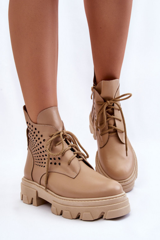 Openwork Leather Boots Beige Abilene Openwork Leather Boots Beige Abilene