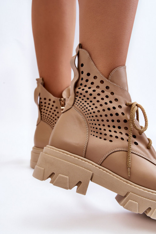 Openwork Leather Boots Beige Abilene Openwork Leather Boots Beige Abilene