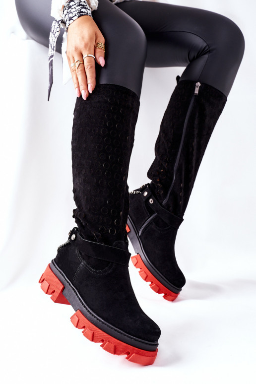 Women's High Black Boots Lewski Black Suede 2866 Women's High Black Boots Lewski Black Suede 2866