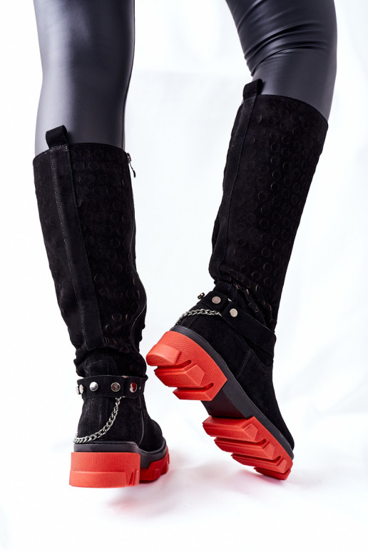 Women's High Black Boots Lewski Black Suede 2866 Women's High Black Boots Lewski Black Suede 2866