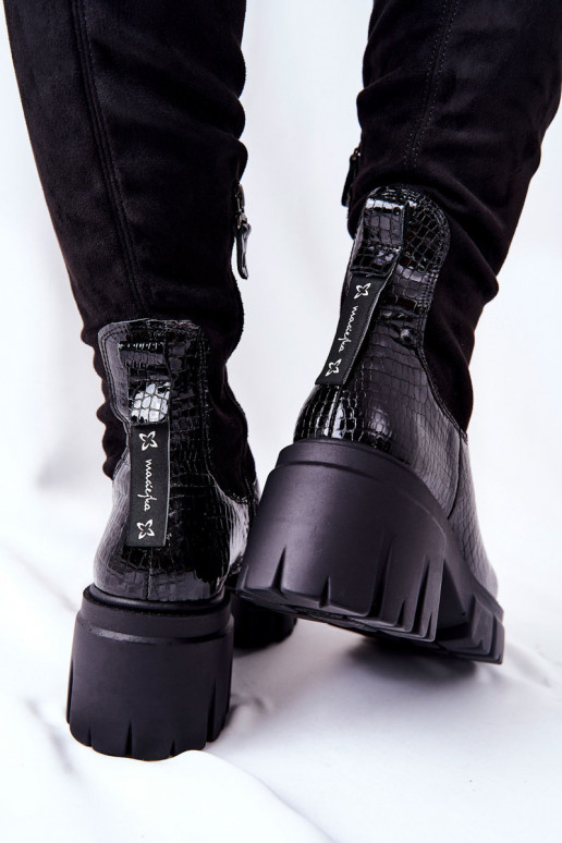 Skórzane Kozaki Maciejka Krokodyl Czarne 05260-01