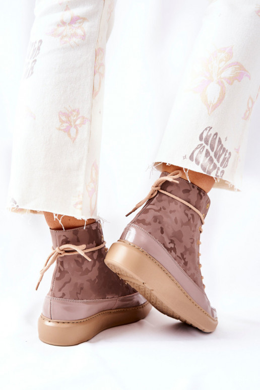 Sportowe Skórzane Buty Lewski 3034 Beżowe Moro