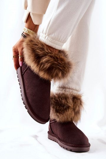 Women's Leather Snow Boots With Eko Fur Brown Alexa 2