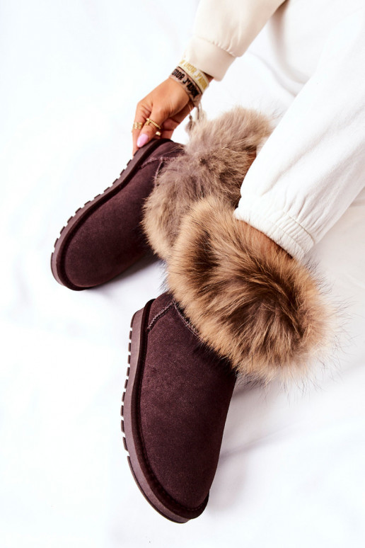 Women's Leather Snow Boots With Eko Fur Brown Alexa