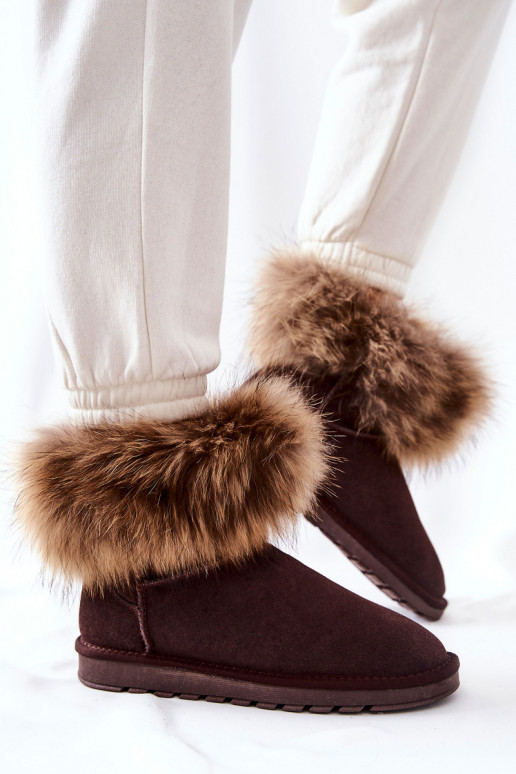 Women's Leather Snow Boots With Eko Fur Brown Alexa