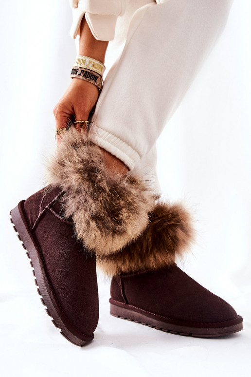 Women's Leather Snow Boots With Eko Fur Brown Alexa