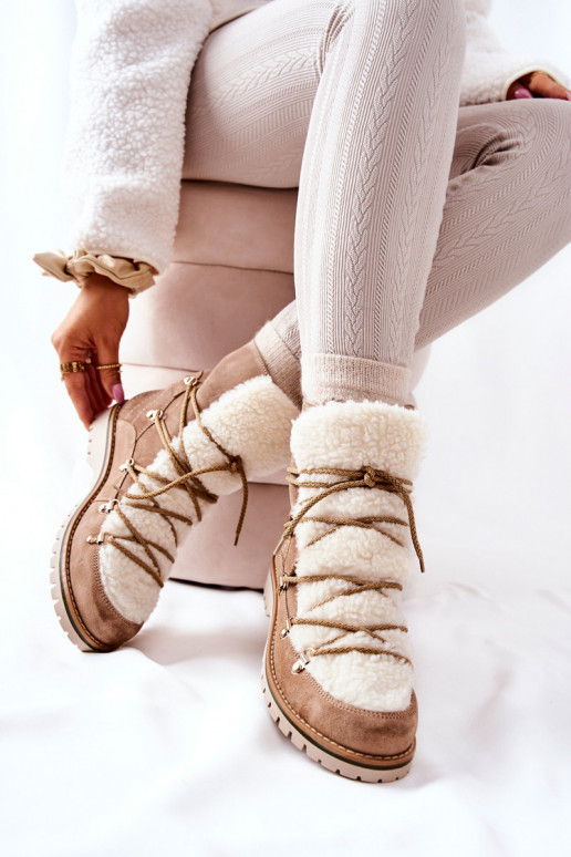 Ocieplane Botki Trapery Beżowe Jiliana