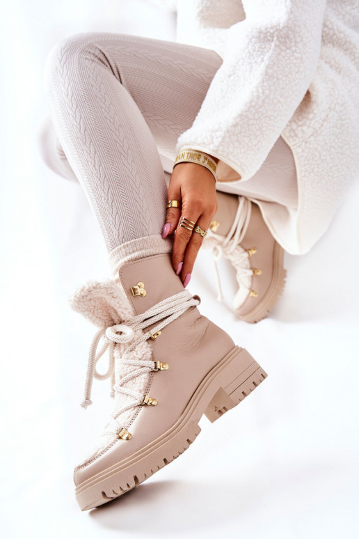Leather Trapper Boots Tied Lewski Light Beige 3116 Leather Trapper Boots Tied Lewski Light Beige 3116