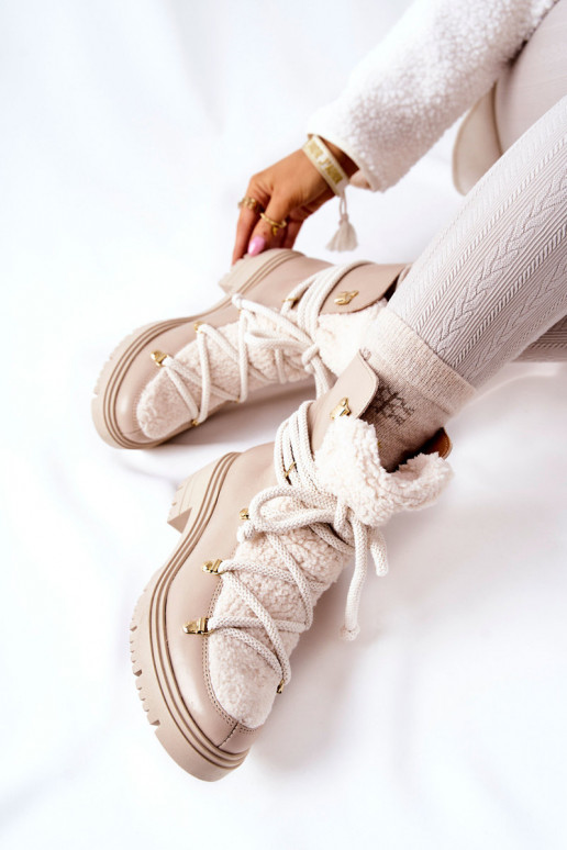 Leather Trapper Boots Tied Lewski Light Beige 3116 Leather Trapper Boots Tied Lewski Light Beige 3116