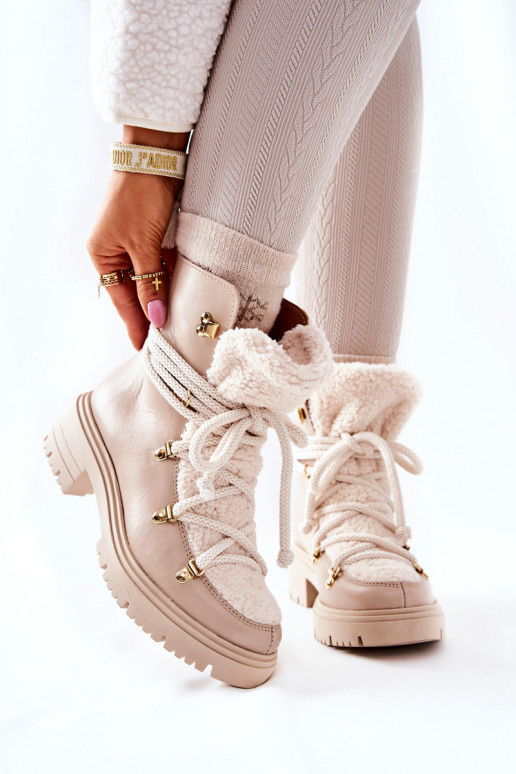 Leather Trapper Boots Tied Lewski Light Beige 3116 Leather Trapper Boots Tied Lewski Light Beige 3116