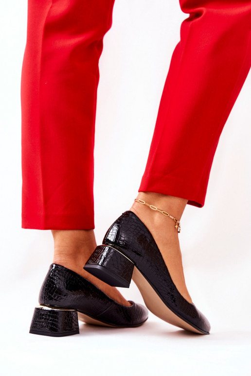 Skórzane Wężowe Czółenka Lewski 3118 Czarne Skórzane Wężowe Czółenka Lewski 3118 Czarne