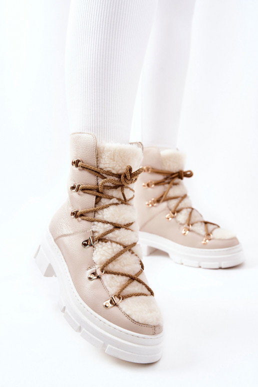 Padded Leather Boots Trappers Light Beige Nerisso Padded Leather Boots Trappers Light Beige Nerisso