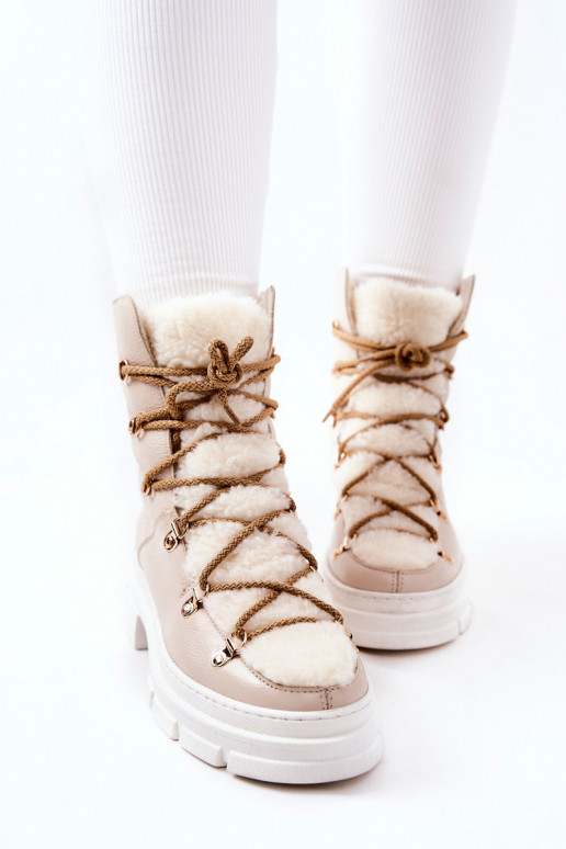 Padded Leather Boots Trappers Light Beige Nerisso Padded Leather Boots Trappers Light Beige Nerisso