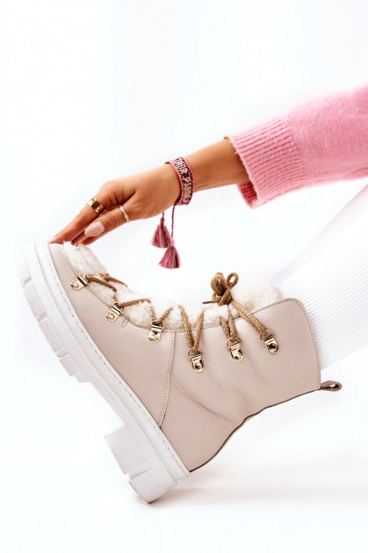 Padded Leather Boots Trappers Light Beige Nerisso Padded Leather Boots Trappers Light Beige Nerisso