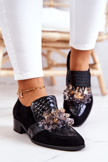 Zamszowe PółbutywithOzdobą Czarne Davine
