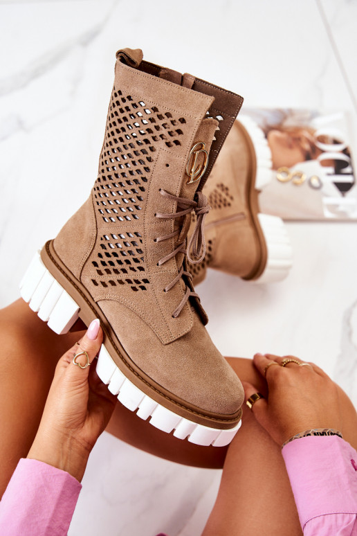 Leather High Boots Workers Nicole Light Brown 2706 Leather High Boots Workers Nicole Light Brown 2706