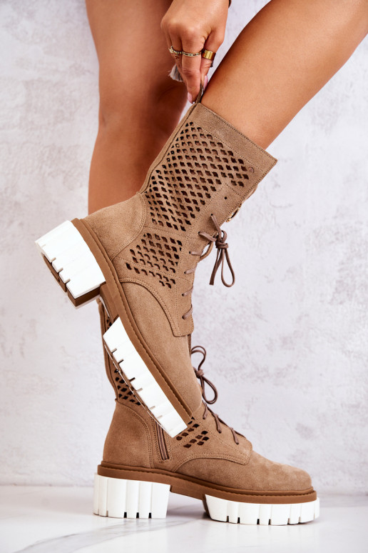 Leather High Boots Workers Nicole Light Brown 2706 Leather High Boots Workers Nicole Light Brown 2706