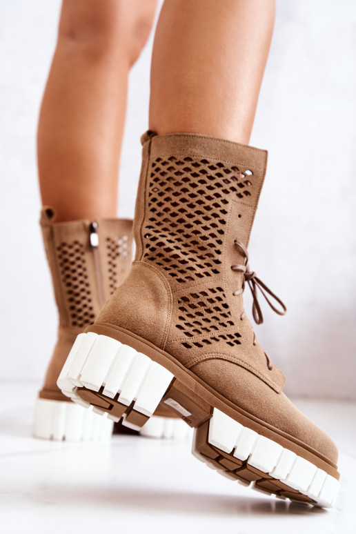 Leather High Boots Workers Nicole Light Brown 2706 Leather High Boots Workers Nicole Light Brown 2706