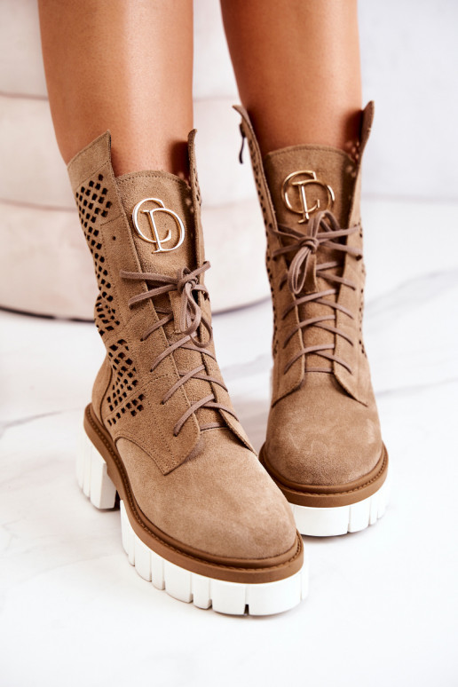 Leather High Boots Workers Nicole Light Brown 2706 Leather High Boots Workers Nicole Light Brown 2706