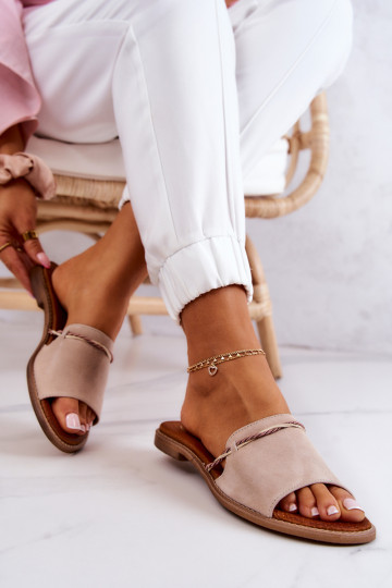 Zamszowe Klapki Lewski Shoes 3047 Beżowe 2