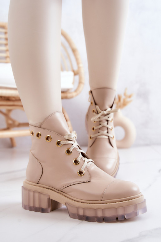 Leather Boots With A Massive Sole Beige Horizon Leather Boots With A Massive Sole Beige Horizon