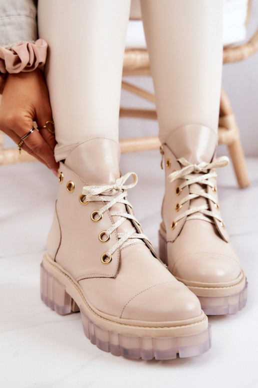 Leather Boots With A Massive Sole Beige Horizon Leather Boots With A Massive Sole Beige Horizon
