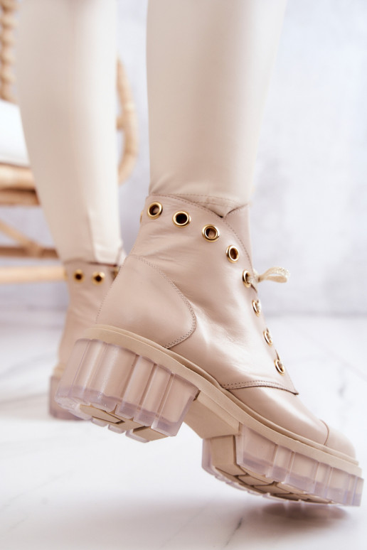 Leather Boots With A Massive Sole Beige Horizon Leather Boots With A Massive Sole Beige Horizon