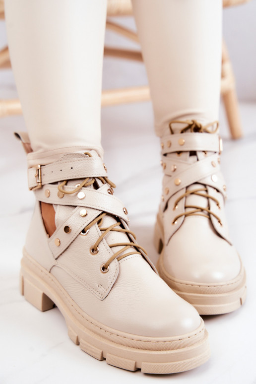 Leather Women's Boots With Cutouts Light beige Everly Leather Women's Boots With Cutouts Light beige Everly