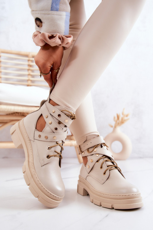 Leather Women's Boots With Cutouts Light beige Everly Leather Women's Boots With Cutouts Light beige Everly