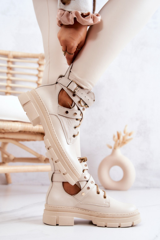 Leather Women's Boots With Cutouts Light beige Everly Leather Women's Boots With Cutouts Light beige Everly