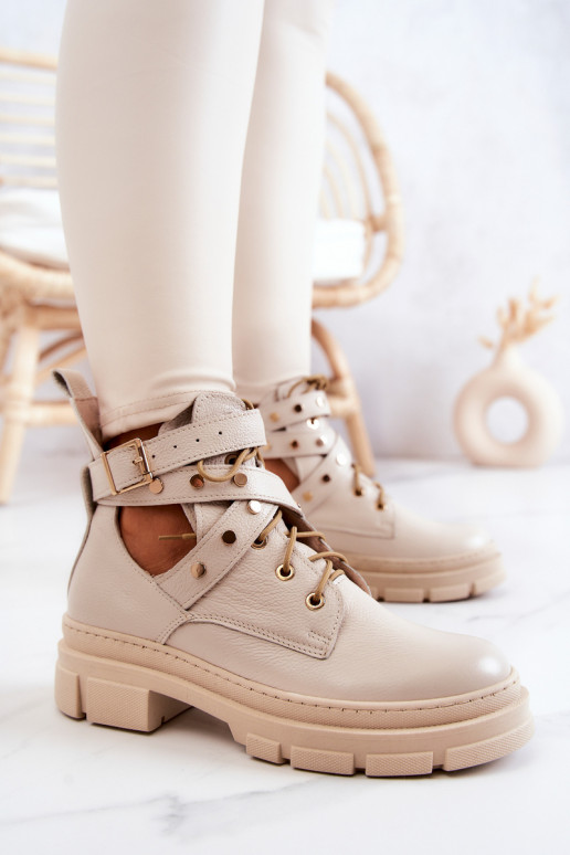 Leather Women's Boots With Cutouts Light beige Everly Leather Women's Boots With Cutouts Light beige Everly
