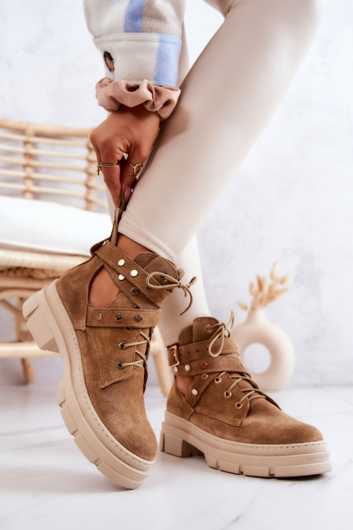 Suede Women's Boots With Cutouts Camel Everly Suede Women's Boots With Cutouts Camel Everly
