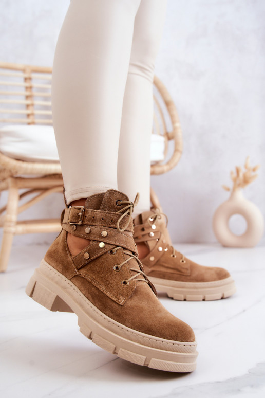 Suede Women's Boots With Cutouts Camel Everly Suede Women's Boots With Cutouts Camel Everly