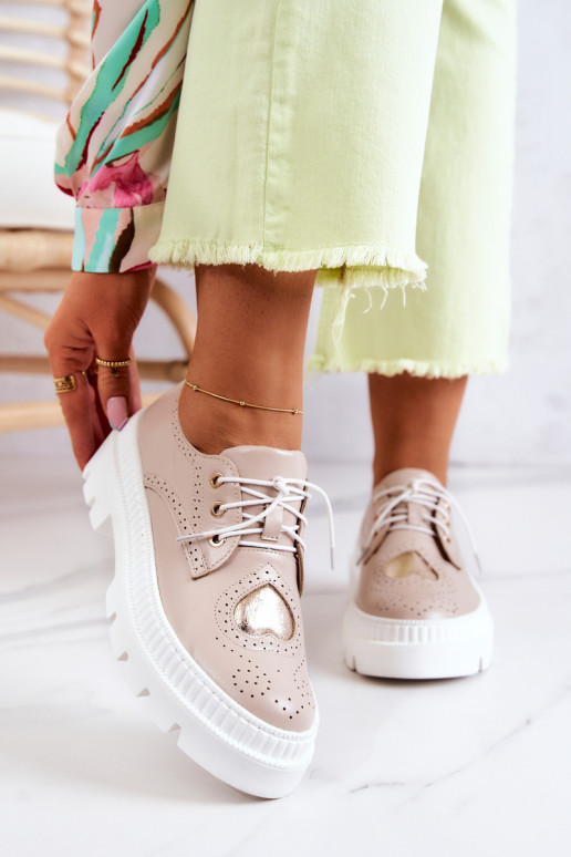Leather Shoes With Hearts Beige Curtis Leather Shoes With Hearts Beige Curtis