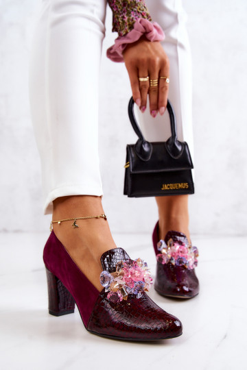 Suede Snakeskin Pumps With Ornament Maroon Mallory 2