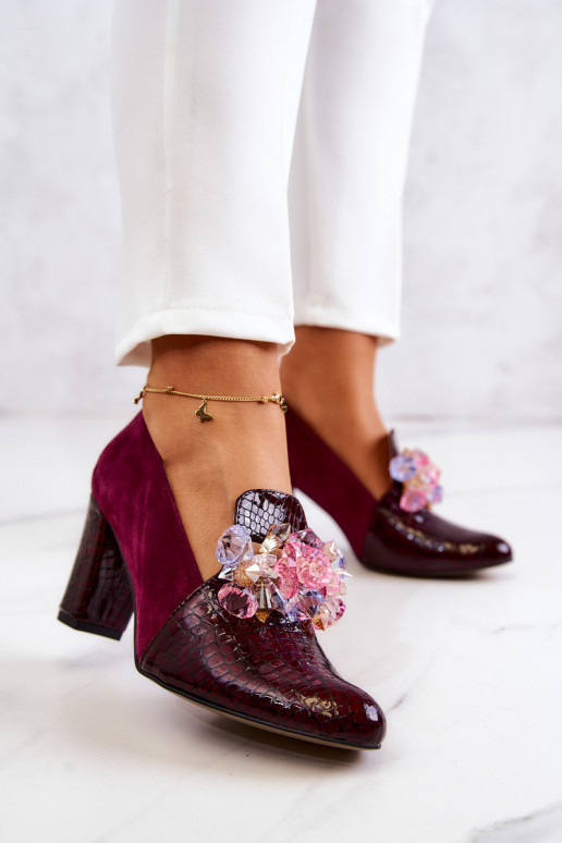 Suede Snakeskin Pumps With Ornament Maroon Mallory