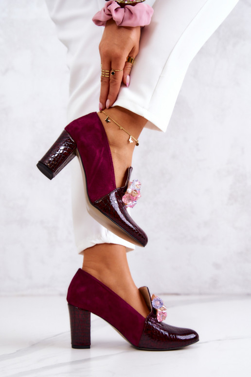 Suede Snakeskin Pumps With Ornament Maroon Mallory