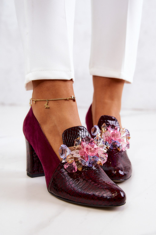 Suede Snakeskin Pumps With Ornament Maroon Mallory