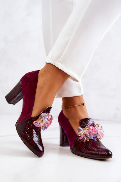 Suede Snakeskin Pumps With Ornament Maroon Mallory