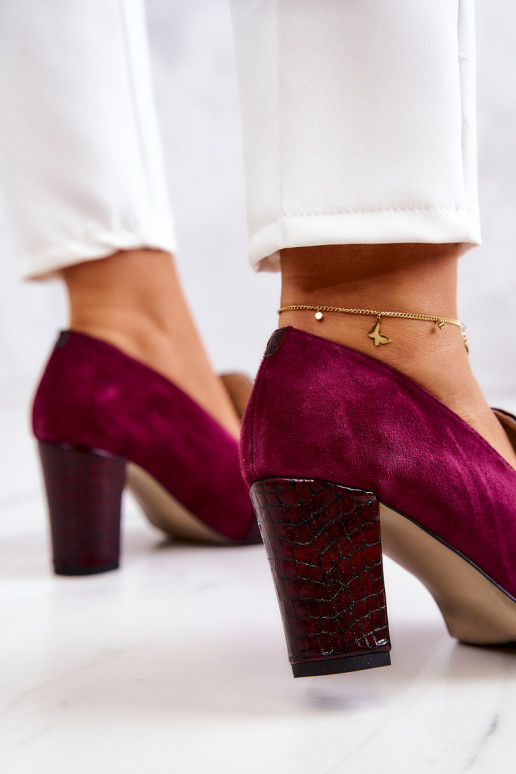 Suede Snakeskin Pumps With Ornament Maroon Mallory