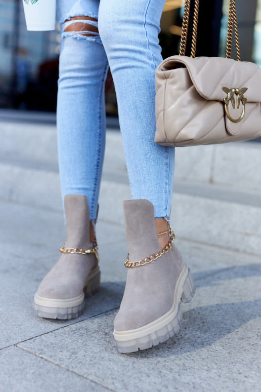 Fashionable Suede Booties With A Cut Beige Forget Me