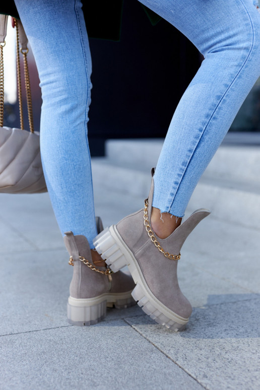 Fashionable Suede Booties With A Cut Beige Forget Me