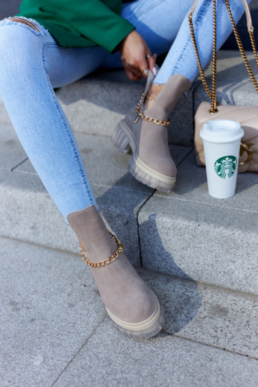 Fashionable Suede Booties With A Cut Beige Forget Me