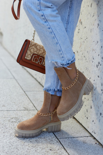 Modne Zamszowe BotkiwithWycięciem Camel Lemar Forget Me