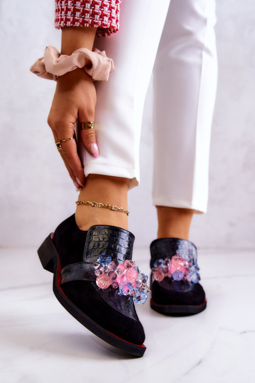Suede Shoes With Decoration Black and Red Davine Suede Shoes With Decoration Black and Red Davine