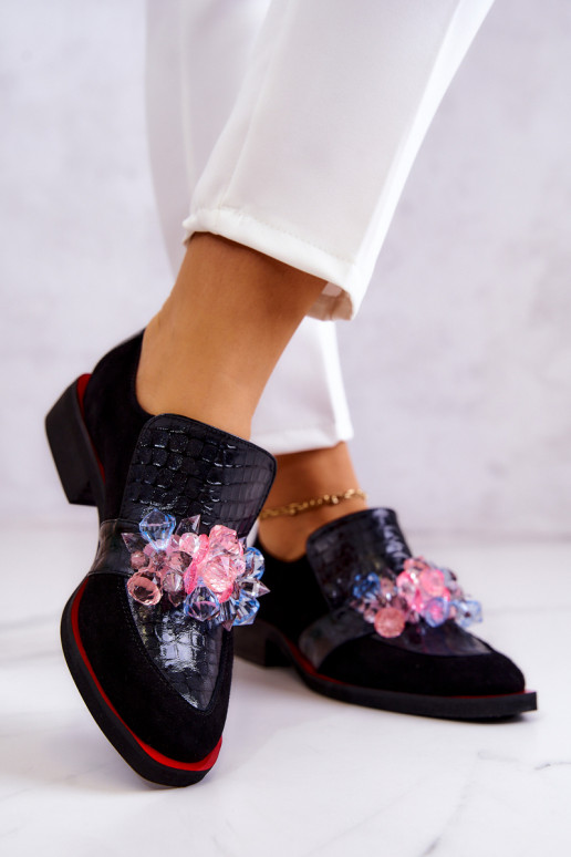 Suede Shoes With Decoration Black and Red Davine Suede Shoes With Decoration Black and Red Davine