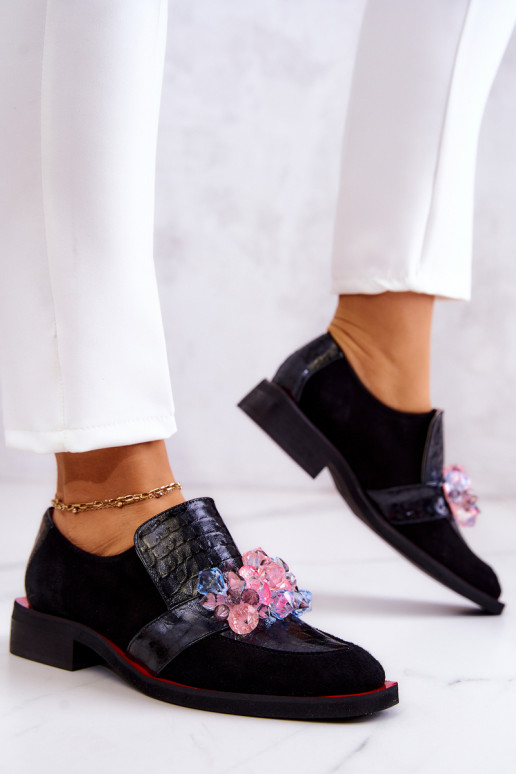 Suede Shoes With Decoration Black and Red Davine Suede Shoes With Decoration Black and Red Davine