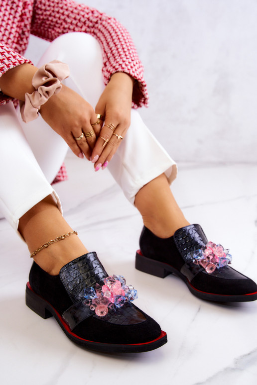 Suede Shoes With Decoration Black and Red Davine Suede Shoes With Decoration Black and Red Davine