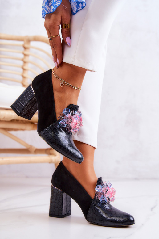 Suede Snakeskin Pumps On A Post Black Sofie Suede Snakeskin Pumps On A Post Black Sofie